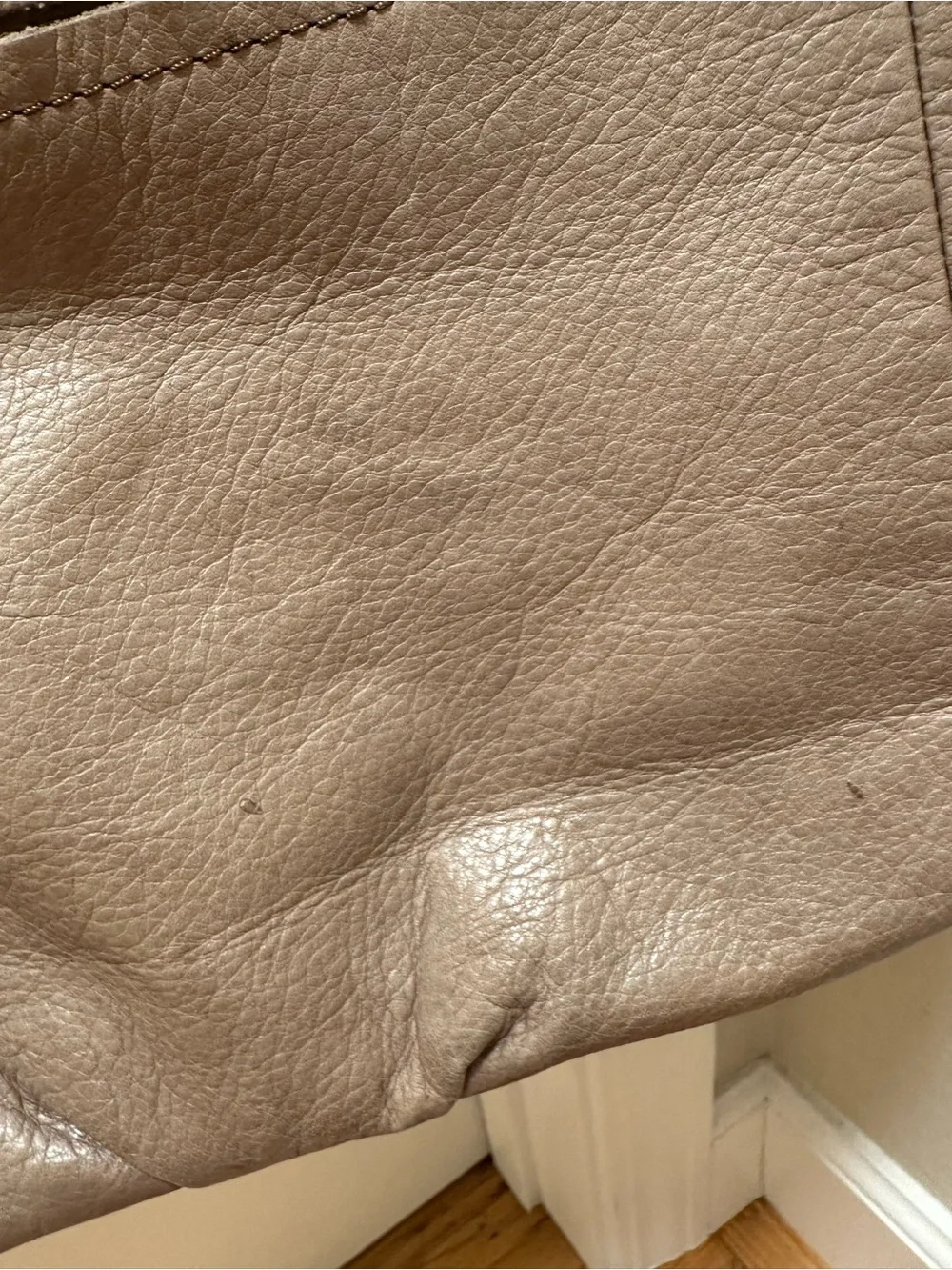 b. makowsky Vintage Taupe and Brown Leather Shoulder Bag with Gold Hardware